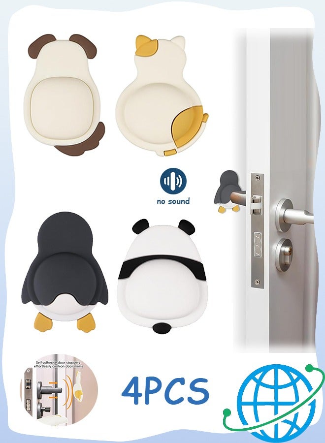 جي دي 4 قطع من سدادات الأبواب على شكل حيوانات، واقيات للجدران، سدادات أبواب لاصقة، واقيات مقابض أبواب هادئة الإغلاق، مصدات مقابض أبواب للخزائن والأثاث والمكتب المنزلي - Image 1